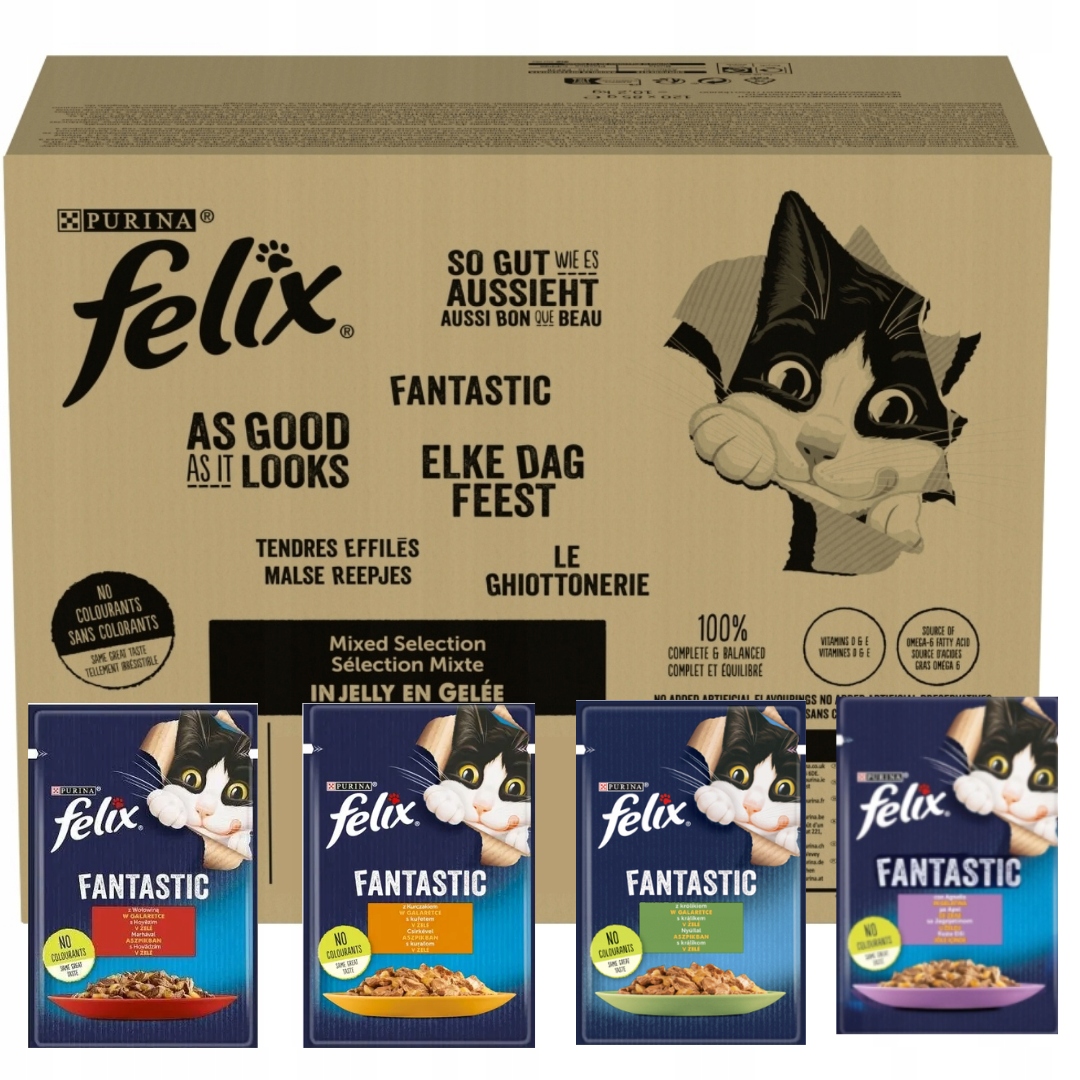 Karma Dla Kota Mokra Felix Fantastic MIX Smaków W Galaretce 10,2 kg 120x85g