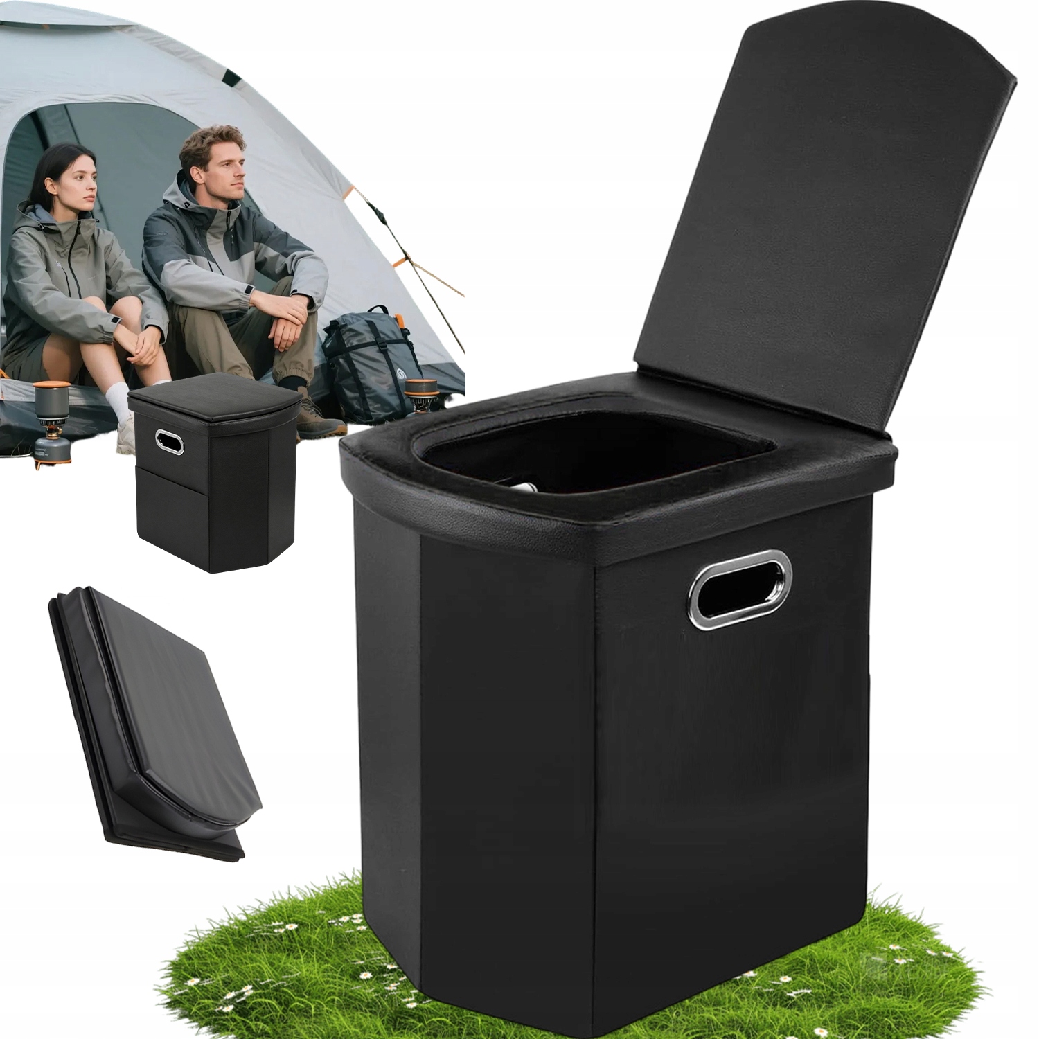 200KG Przenośna Toaleta Czarny Toaleta Podróżna Lekki Stabilny Dyskrecja