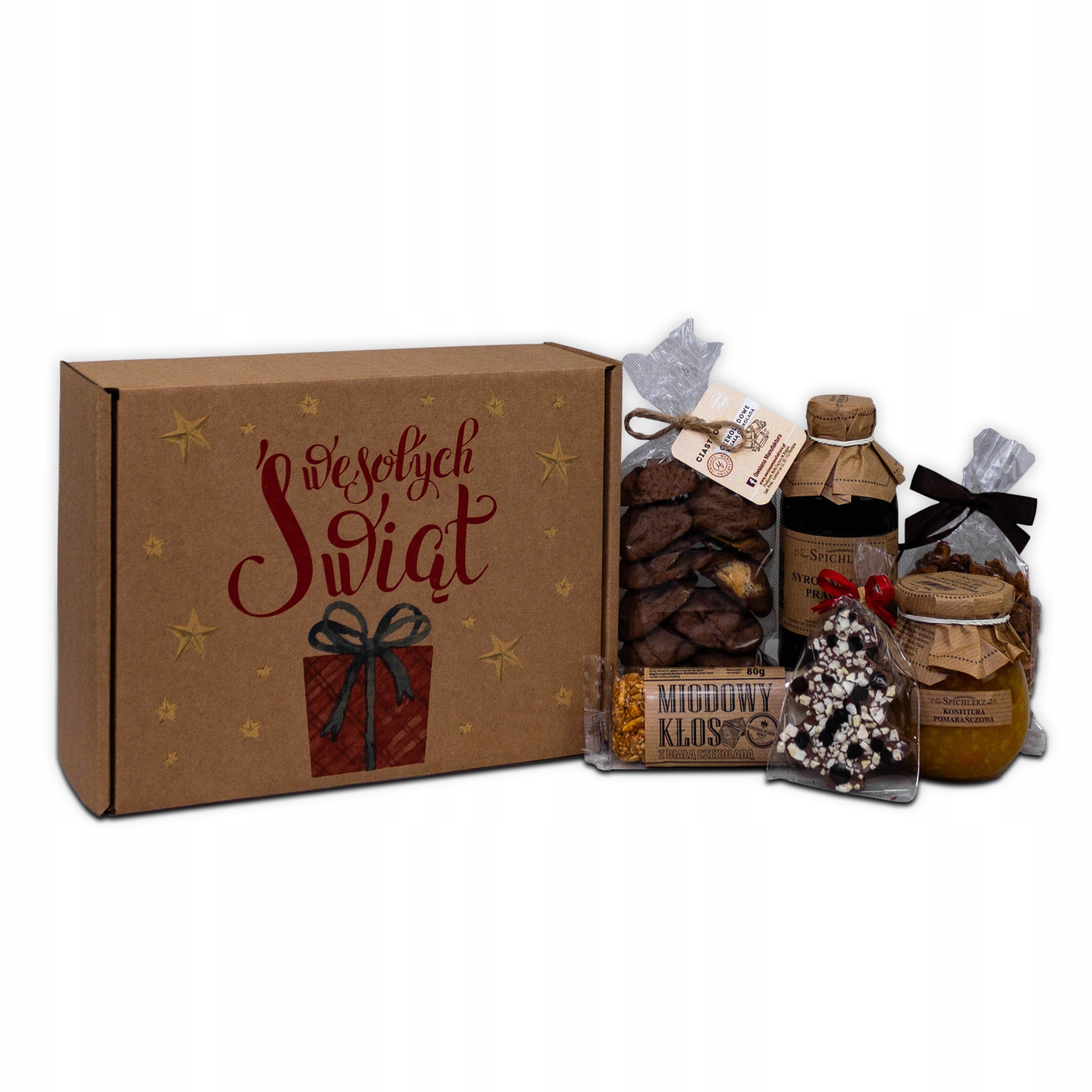 Vánoční Dárkový Box s sušenkami, sirupem, konfiturou, čokoládou, tyčinkou