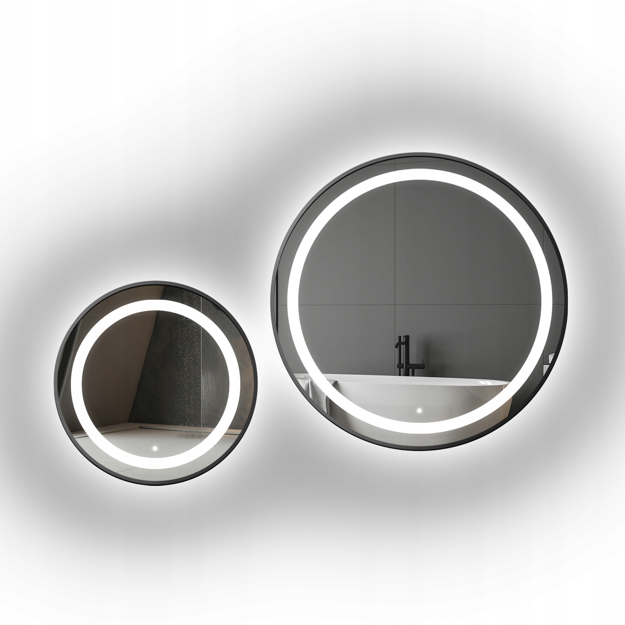 Sada kulatých zrcadel Stella Led II v černém rámu Mdf Slim Fi120+ Fi140