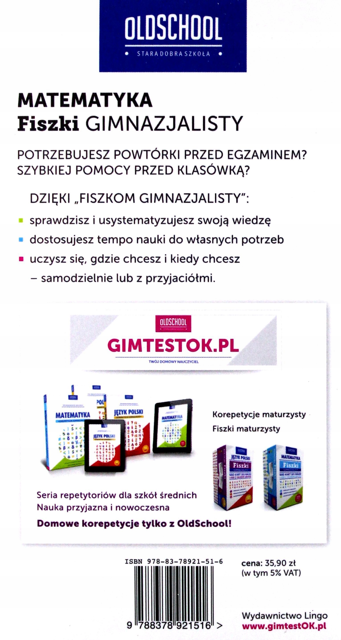 MATEMATYKA FISZKI GIMNAZJALISTY [KSIĄŻKA] Stan opakowania oryginalne