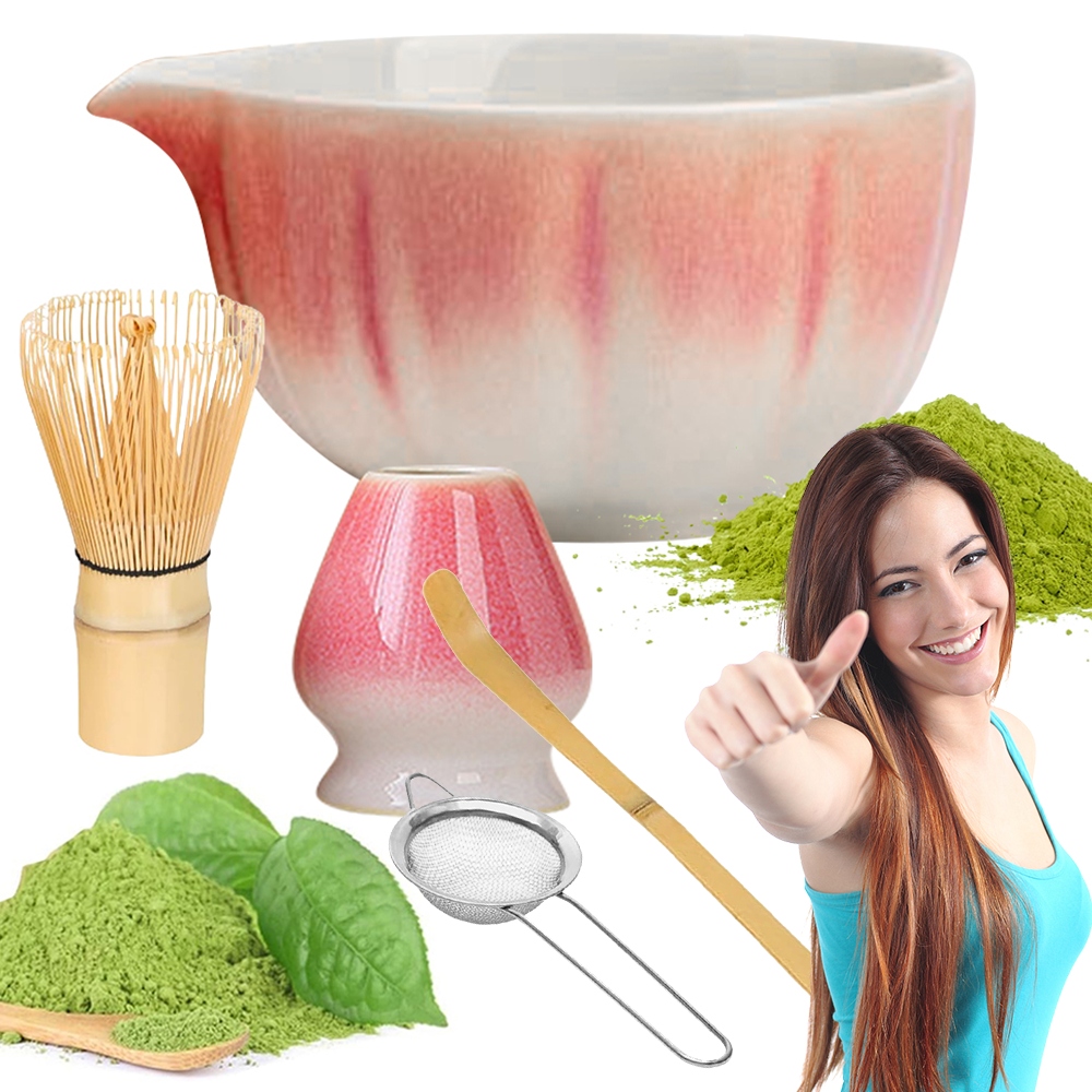 Levně Sada Na Výrobu Matchy Šlehací Metla Lžíce Filtr Metla Mísa 5V1 Dárek