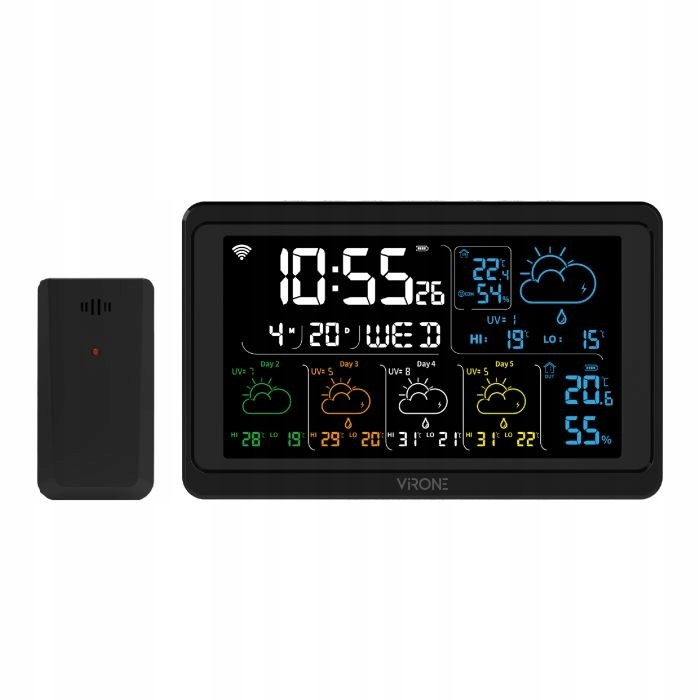 Multifunkční bezdrátová meteorologická stanice Wi-Fi, černá
