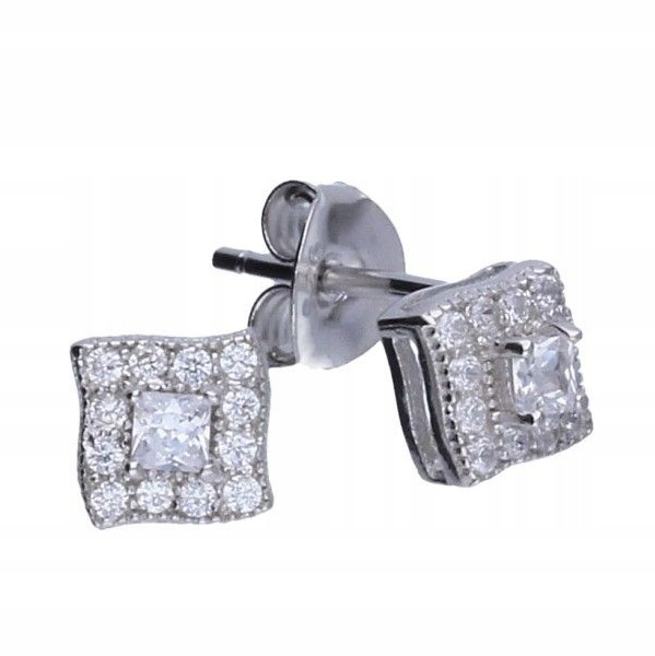 KOLCZYKI SREBRNE KWADRATOWE KWADRAT CYRKONIA BIAŁA