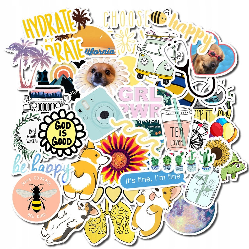 

Happy Stickers Naklejki na rower laptop MIX 50szt