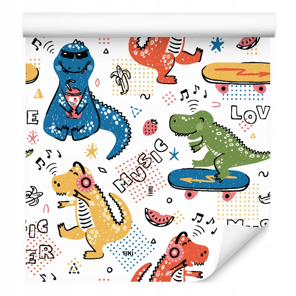 Tapeta pro děti, barevné krokodýly, skateboardy