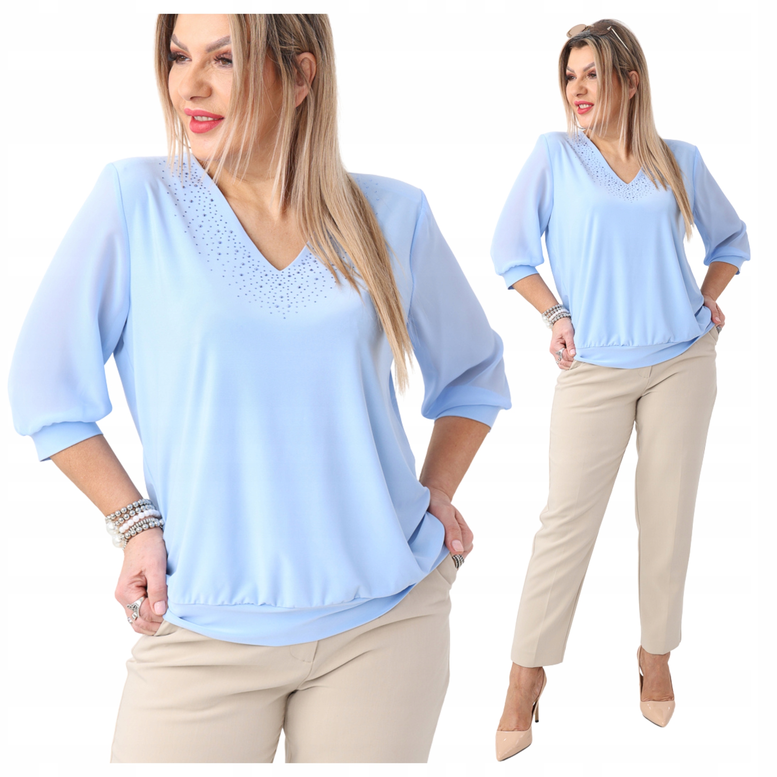 Bluzka z cyrkoniami luźna wizytowa Polski Producent duże rozmiary