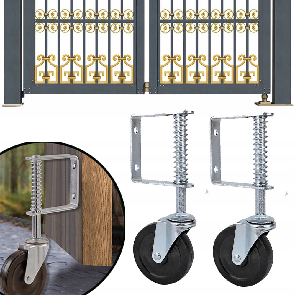 2X Pružinové Kolečko Pro Bránu Otočné, Pevné, 10 CM, 60 Kg, Silné Ocelové