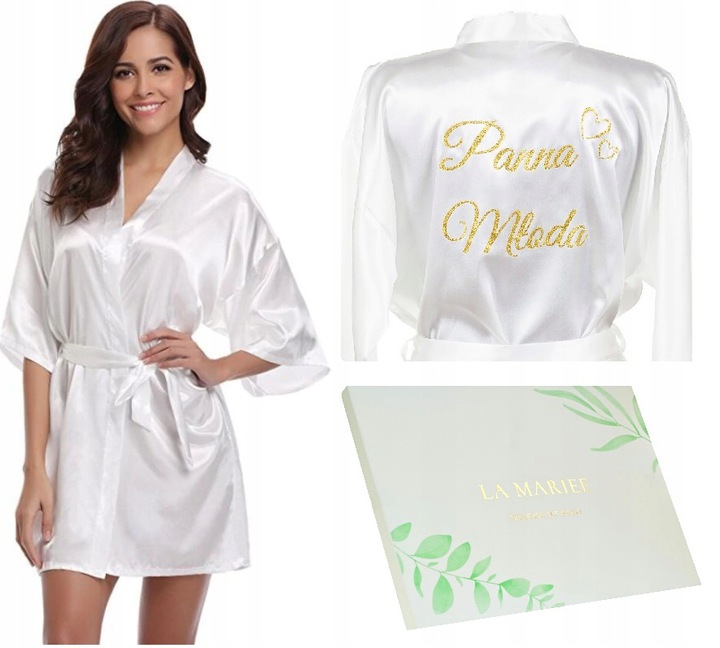 

Szlafrok Ślubny Satynowy Panna Młoda Panieński L