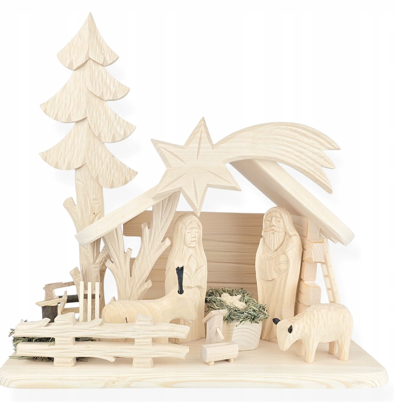 Veľká drevená vianočná ručne vyrezávaná kôlňa Vianoce 34 x 36 cm