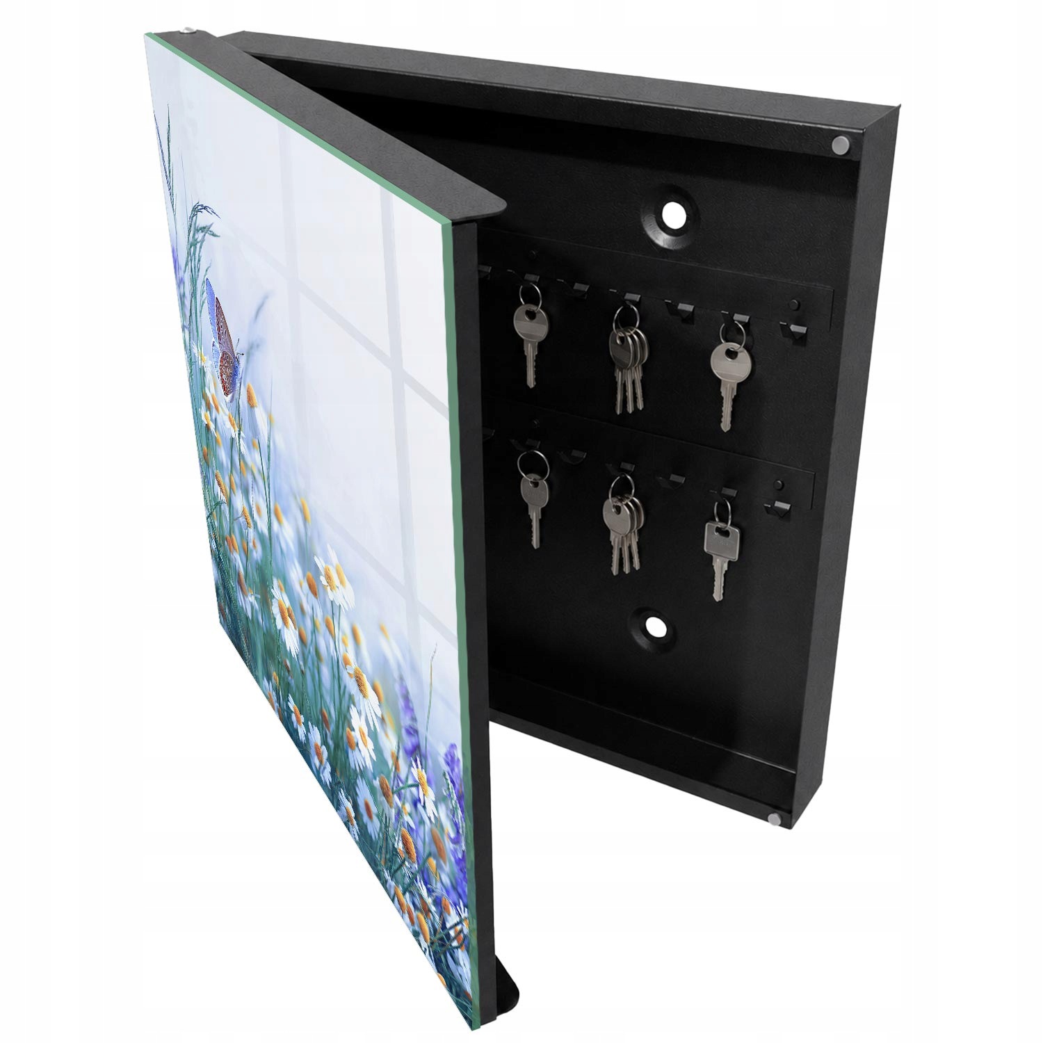 Skříňka na klíče na zeď Ozdobná Letní louka Černá levá 30x30 cm
