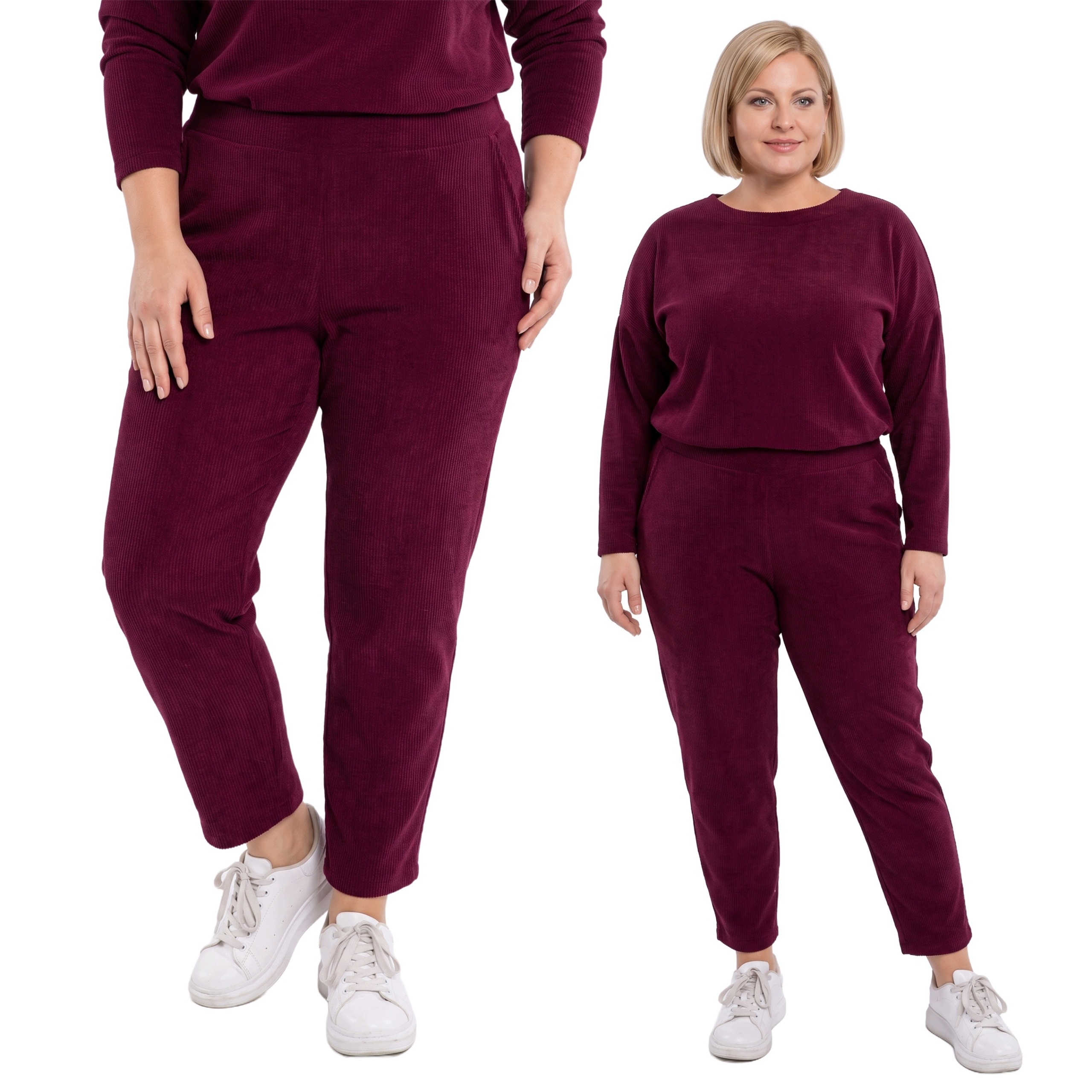 Bordó kalhoty s pruhy plus size velikost 60