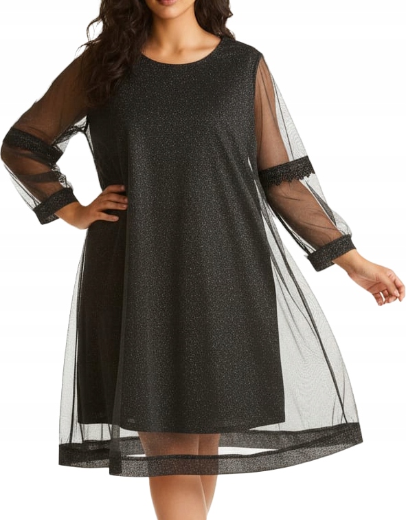 Šaty Lesklá Elegantní Večerní Brokátová Černá Velké Velikosti 50