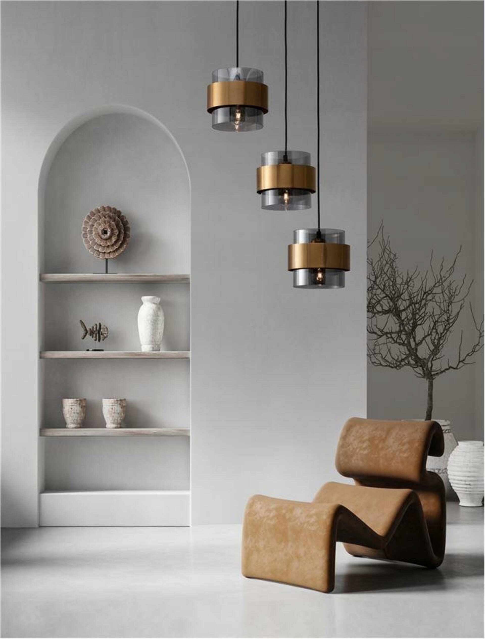 Nova Luce závěsné svítidlo Sianna kouřové sklo mosazný zlatý kov E27 3x12W