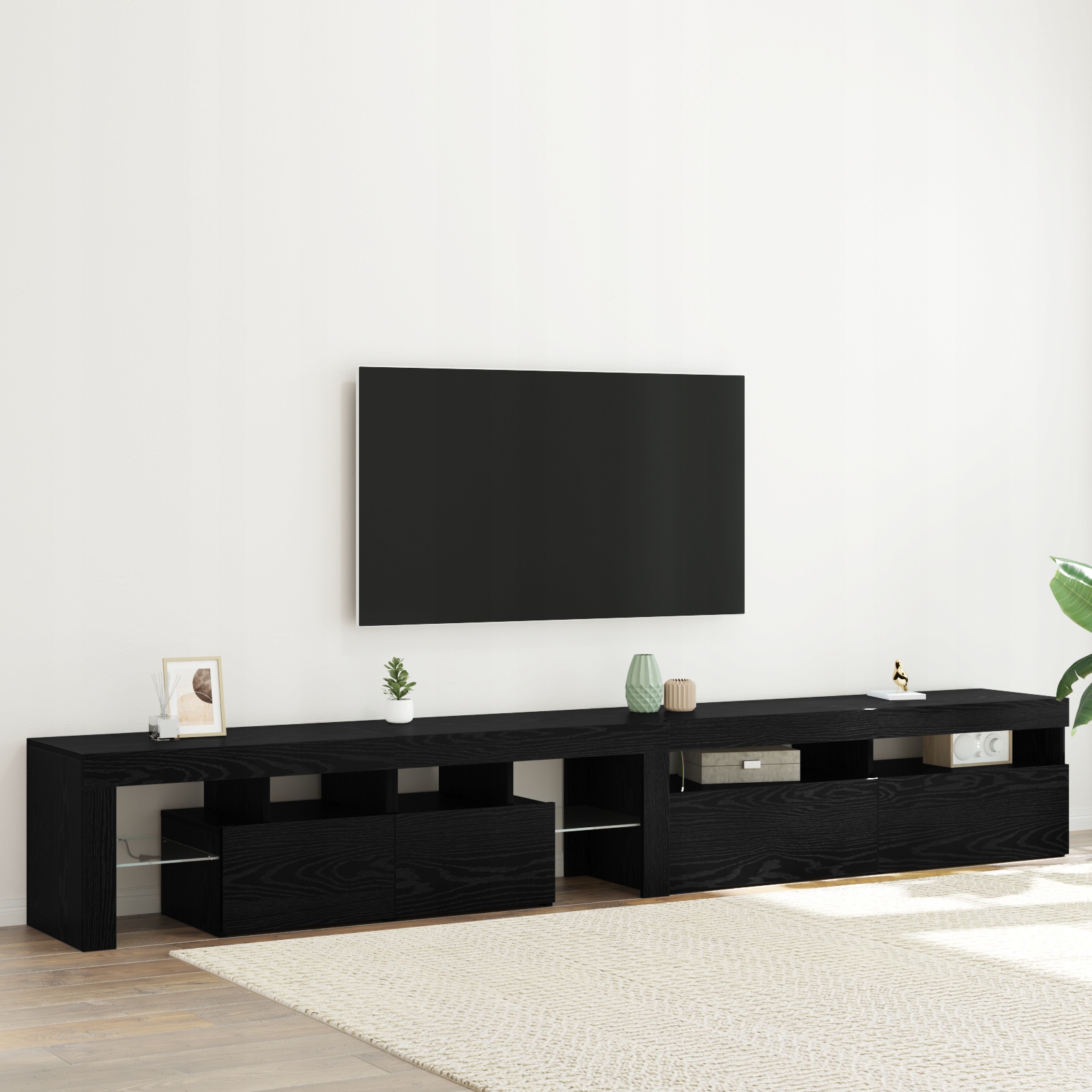 Tv skříně 2 ks s Led světly černý dub inženýrské dřevo Černá 3332506