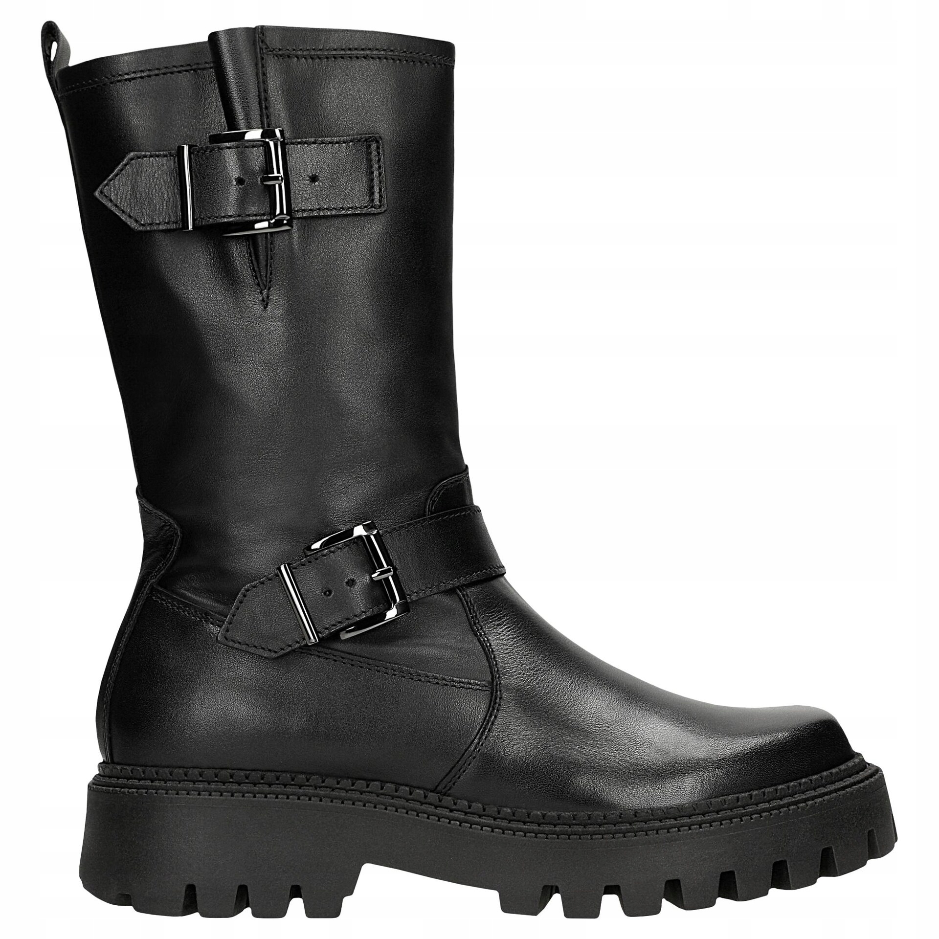 Černé dámské kotníkové boty typu bikery z lícové kůže, velikost vel.