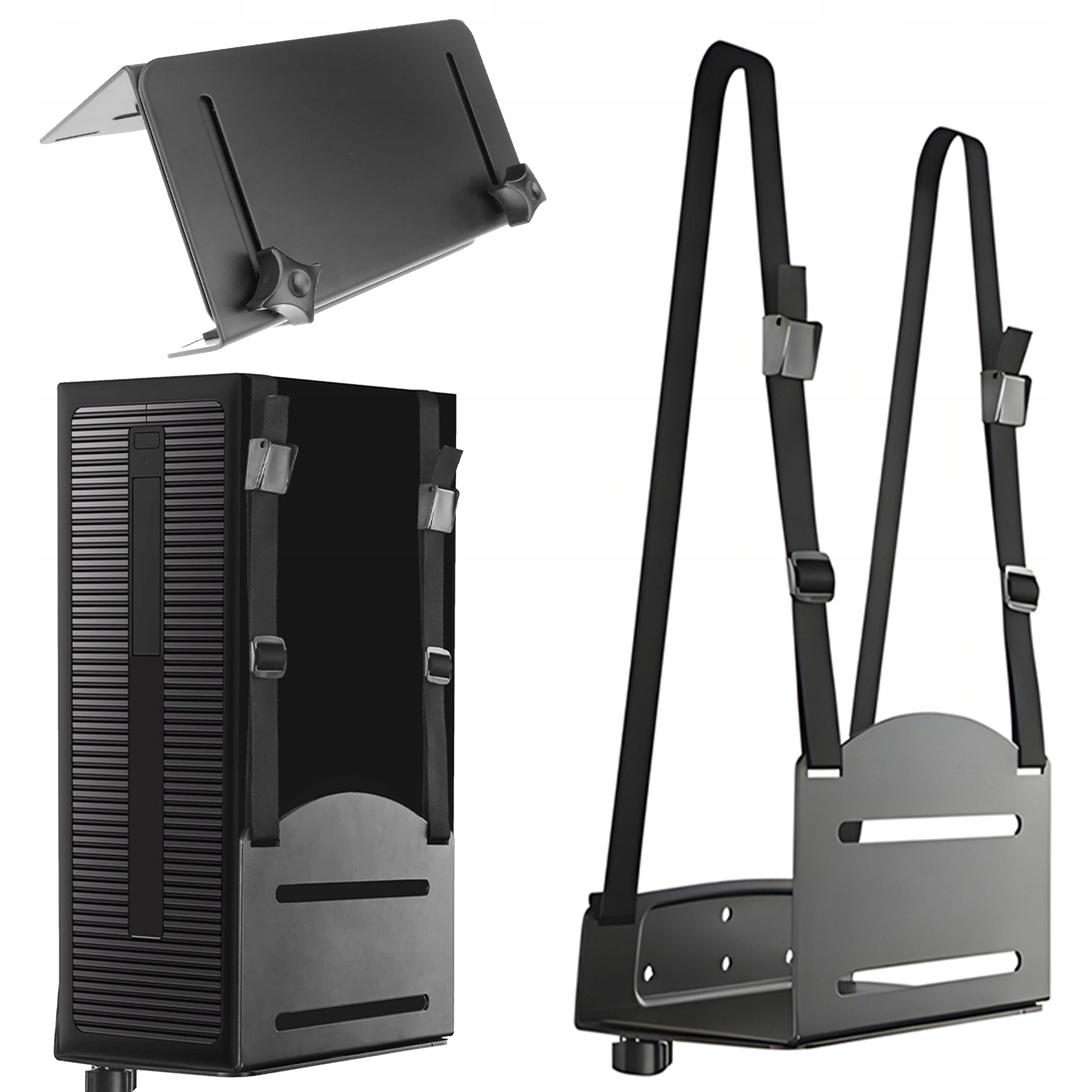 Nástěnný držák na počítač, nastavitelný do 10 kg, upevňovací popruhy, robustní