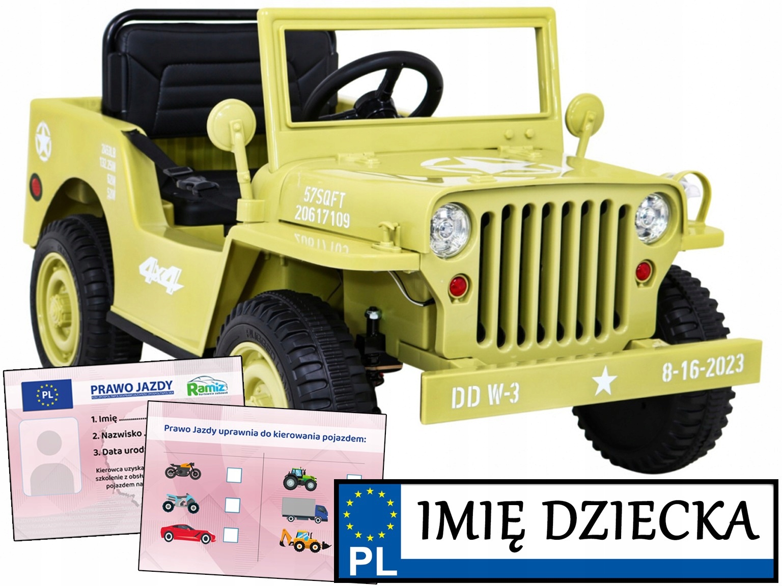duże wojskowe Auto Na Akumulator dla dzieci Jeep prawo jazdy napęd 4x4