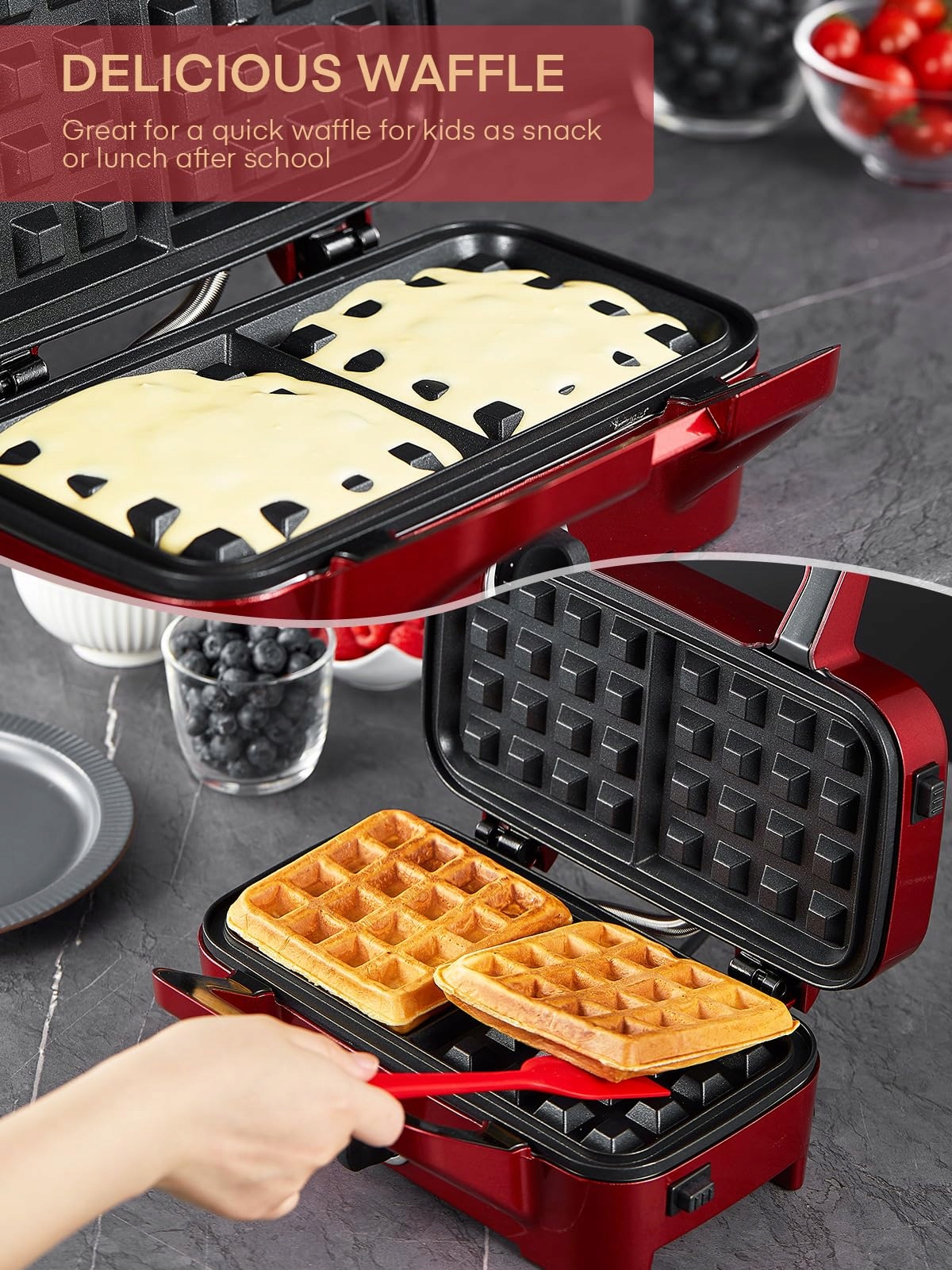 FOHERE 3W1 1200W Sandwich Maker Grill Toaster with Non-Slip Handle — miniatura 8