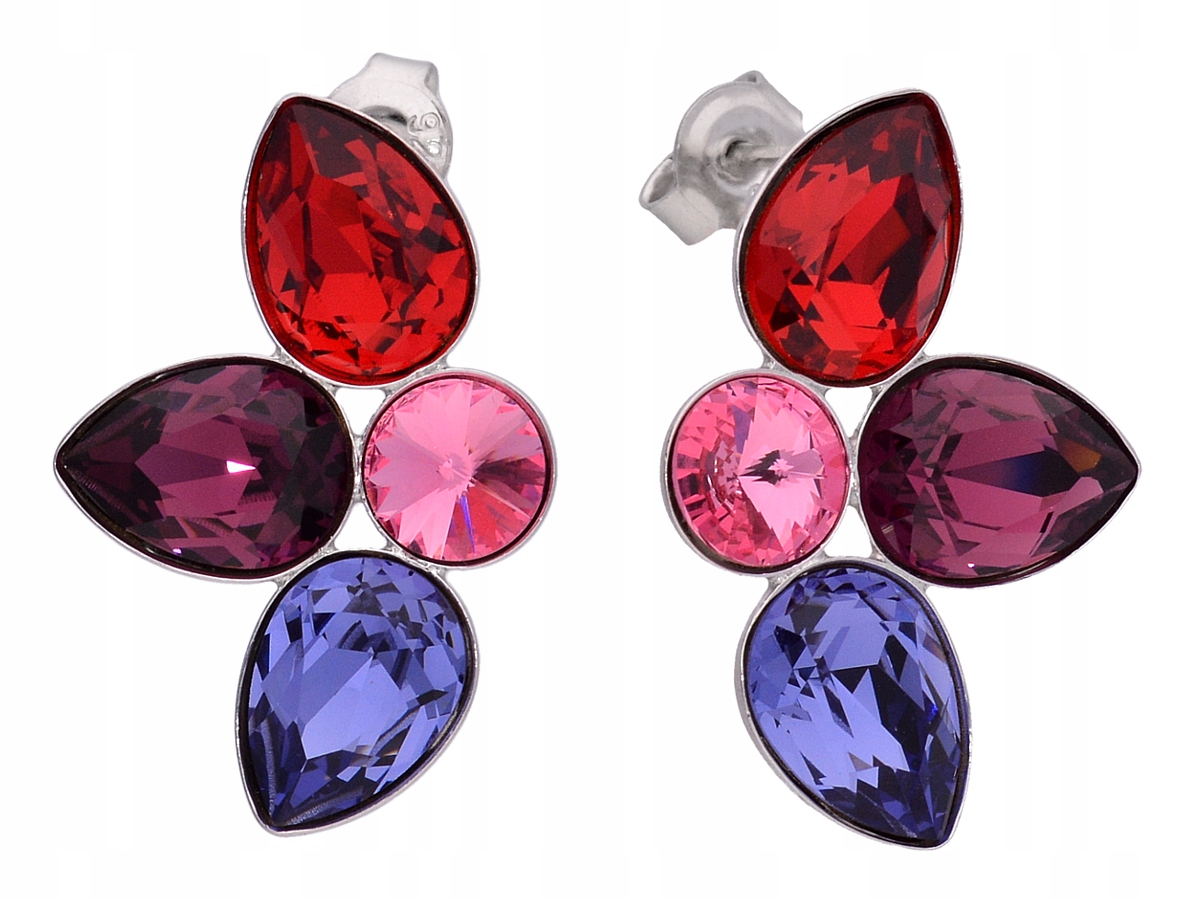 

Kolczyki kwiat srebro fiolet czerwony Swarovski