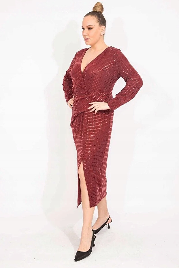 Bordó Šaty S Flitry Plus Size 44/46 5GA