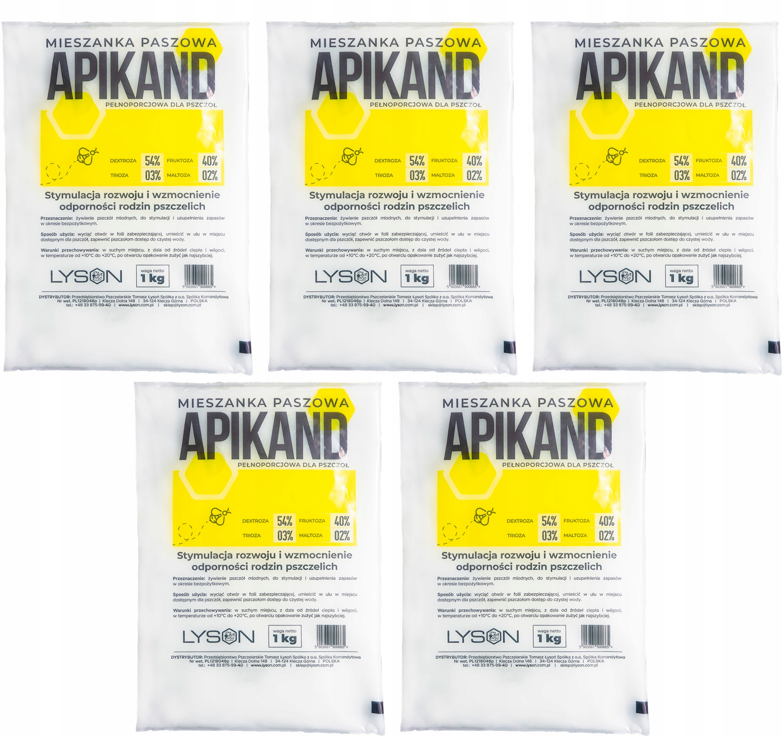 POKARM APIKAND czysty CIASTO dla pszczół 1kg x 5 szt