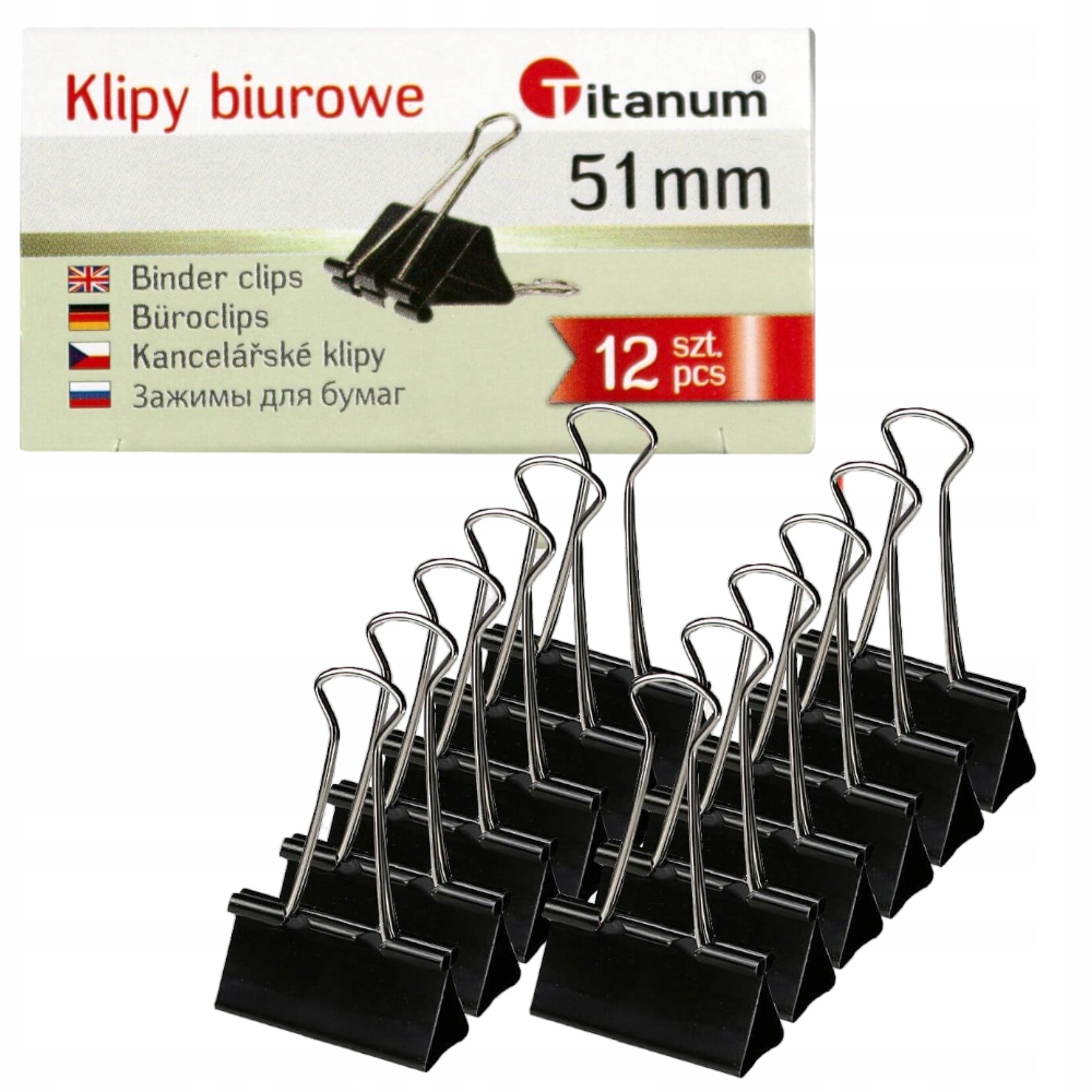 

Klipsy biurowe spinacze 51mm czarne 12 szt. żabki