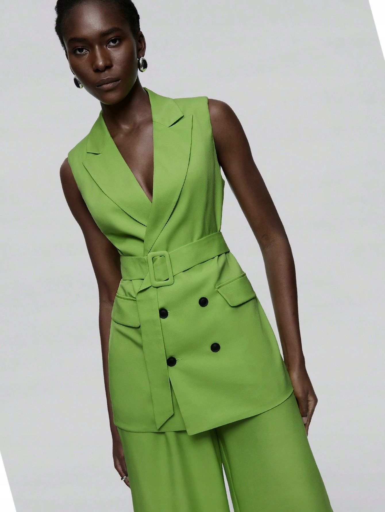 Dámský oblek Výstupní zelené kalhoty s páskem Vesta S