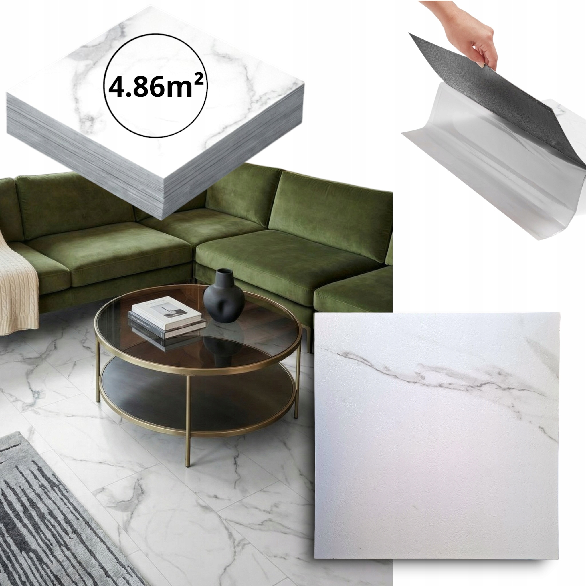 Samolepící Vinylové Dlaždice Bílý Mramor 4.86 m² Voděodolné Dlaždice