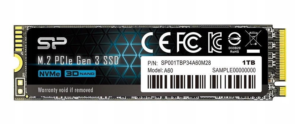 Dysk Ssd Silicon Power A60 1TB M.2 PCIe NVMe Gen3x4 Tlc 2200/1600 MB/s (SP0
