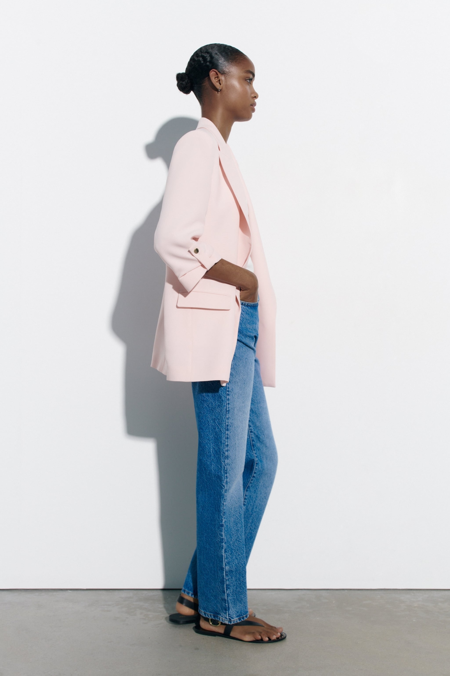 Długa Marynarka z Podwijanym Rękawem ZARA L Model Exclusive