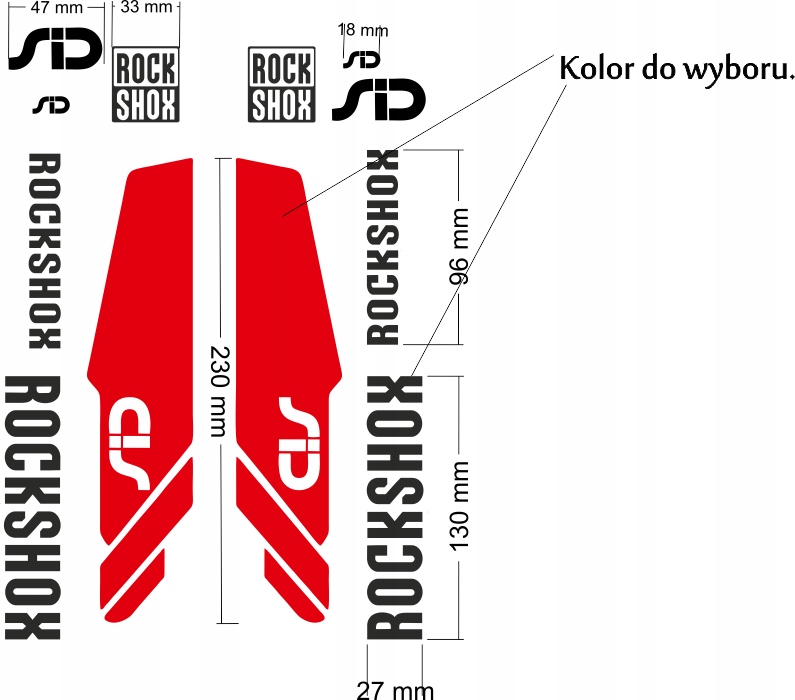 Zestaw naklejek na amortyzator ROCK SHOX SID Długość 250 mm