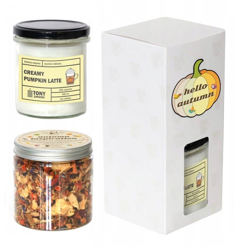 Podzimní sada s čajem a dýňovou sójovou svíčkou, dárek pro Podzimníka