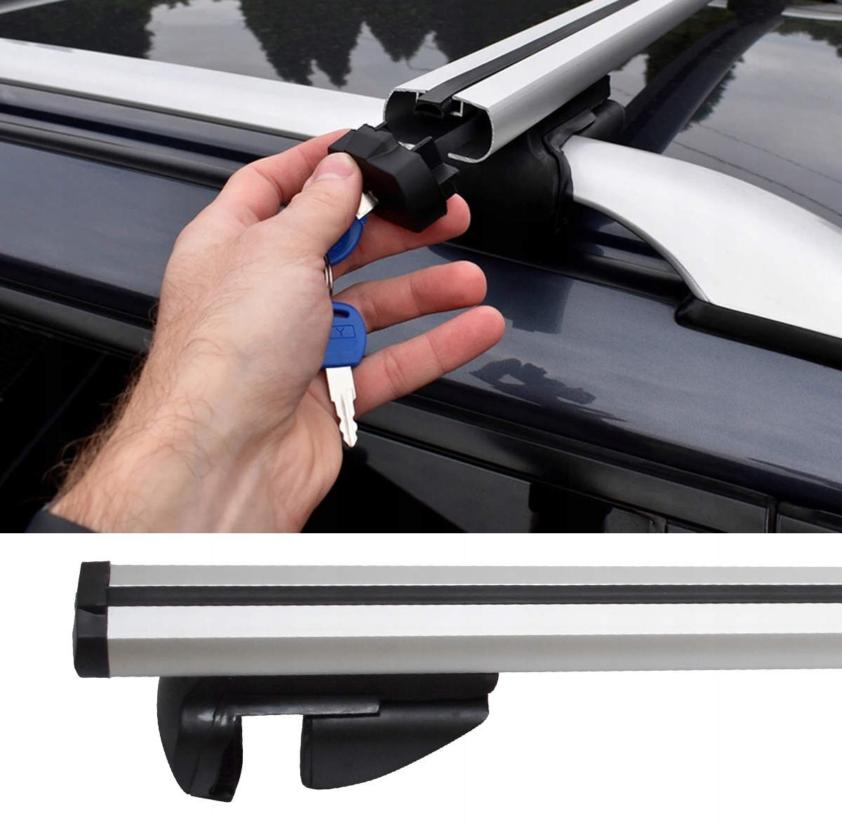 BAGAŻNIK DACHOWY NA RELINGI BELKI OTWARTE UNIWERSALNY ALUMINIOWY 123 CM KPL Model Basic