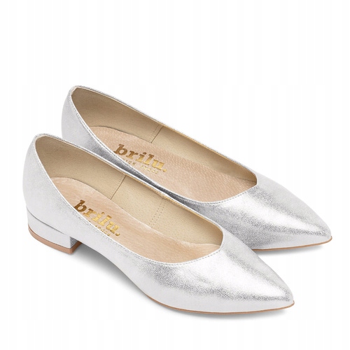 Brilu Polskie Ślubne Klasyczne Balerinki Ophelia Srebrne 37