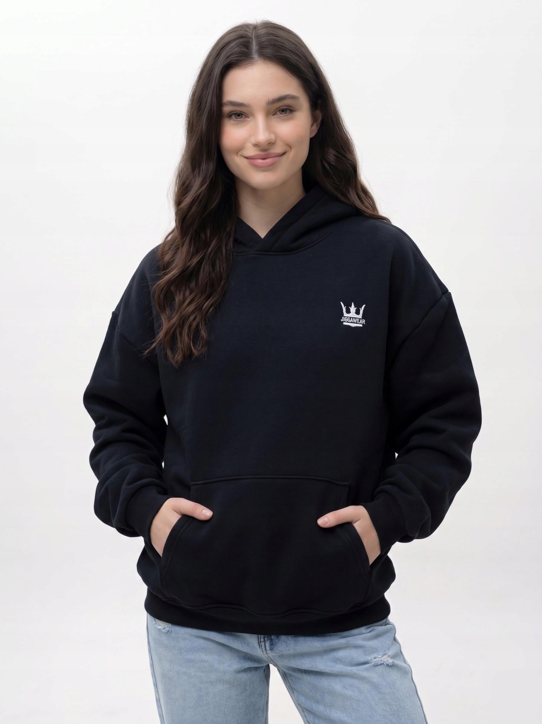 Mikina S Kapucí Overisze Volná Černá Bavlněná Jigga Wear Crow XL