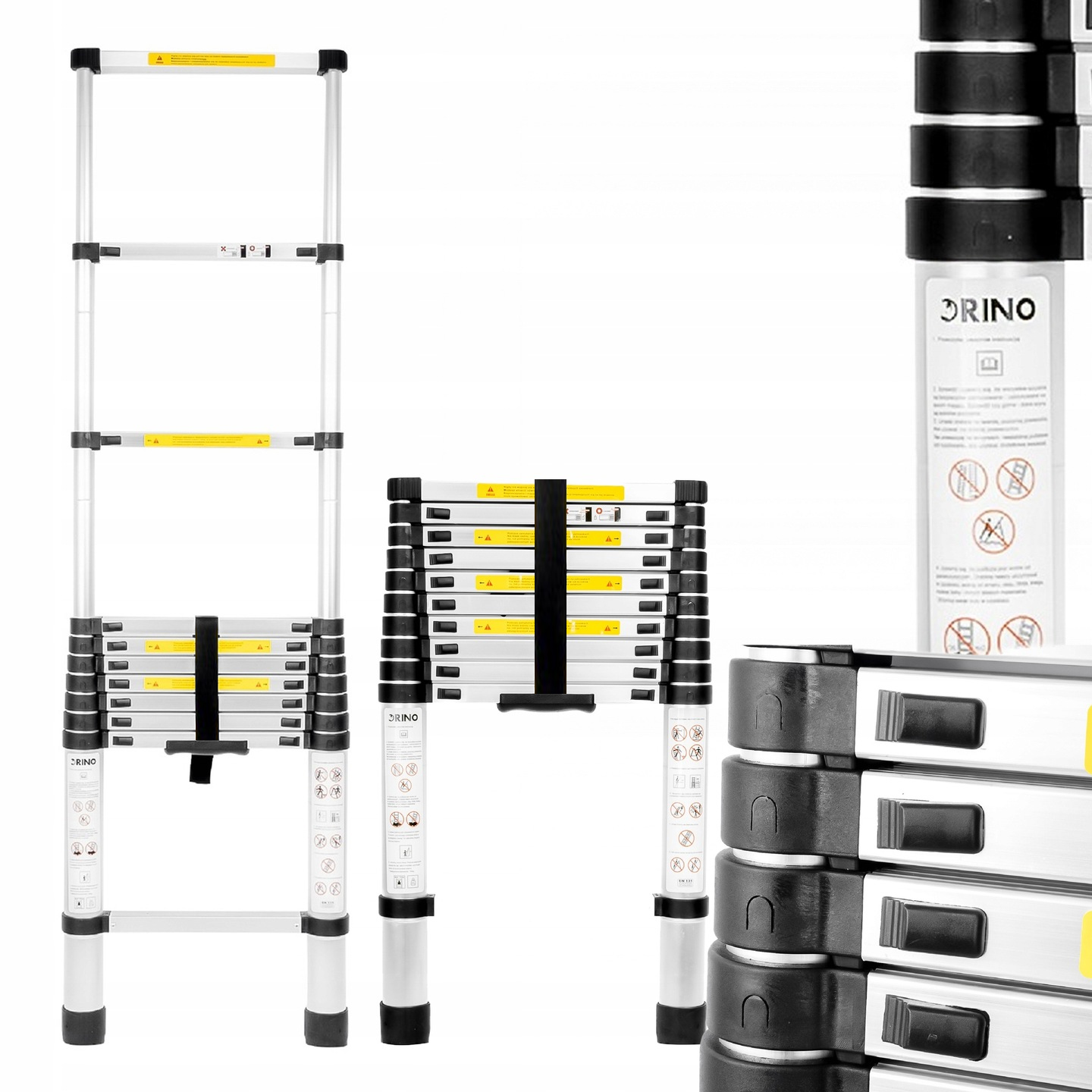 Teleskopický Skladací Rebrík Rino 3,2 m Príložná 150 kg Hliníková Ľahká