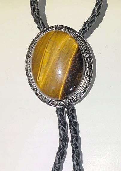 Bolo kravata western pletená z přírodní kůže velký kámen tygří oko 4