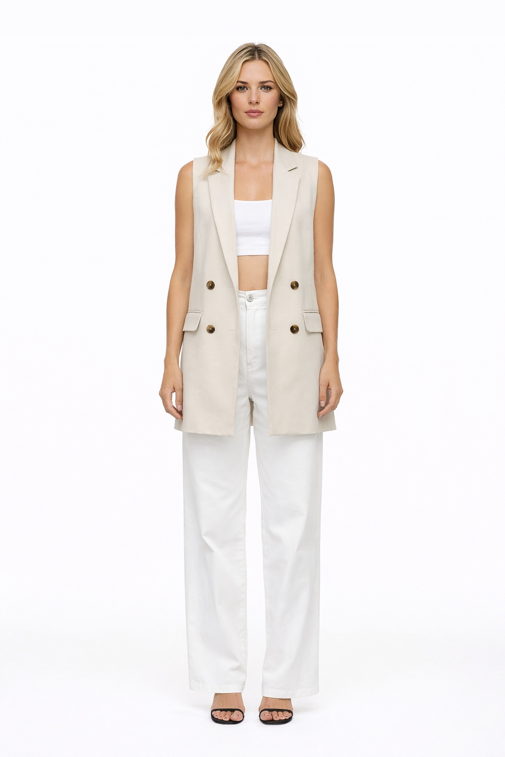 Gestuz Bílé Kalhoty S Vysokým Pasem A Širokou Nohavicí W27 I3C