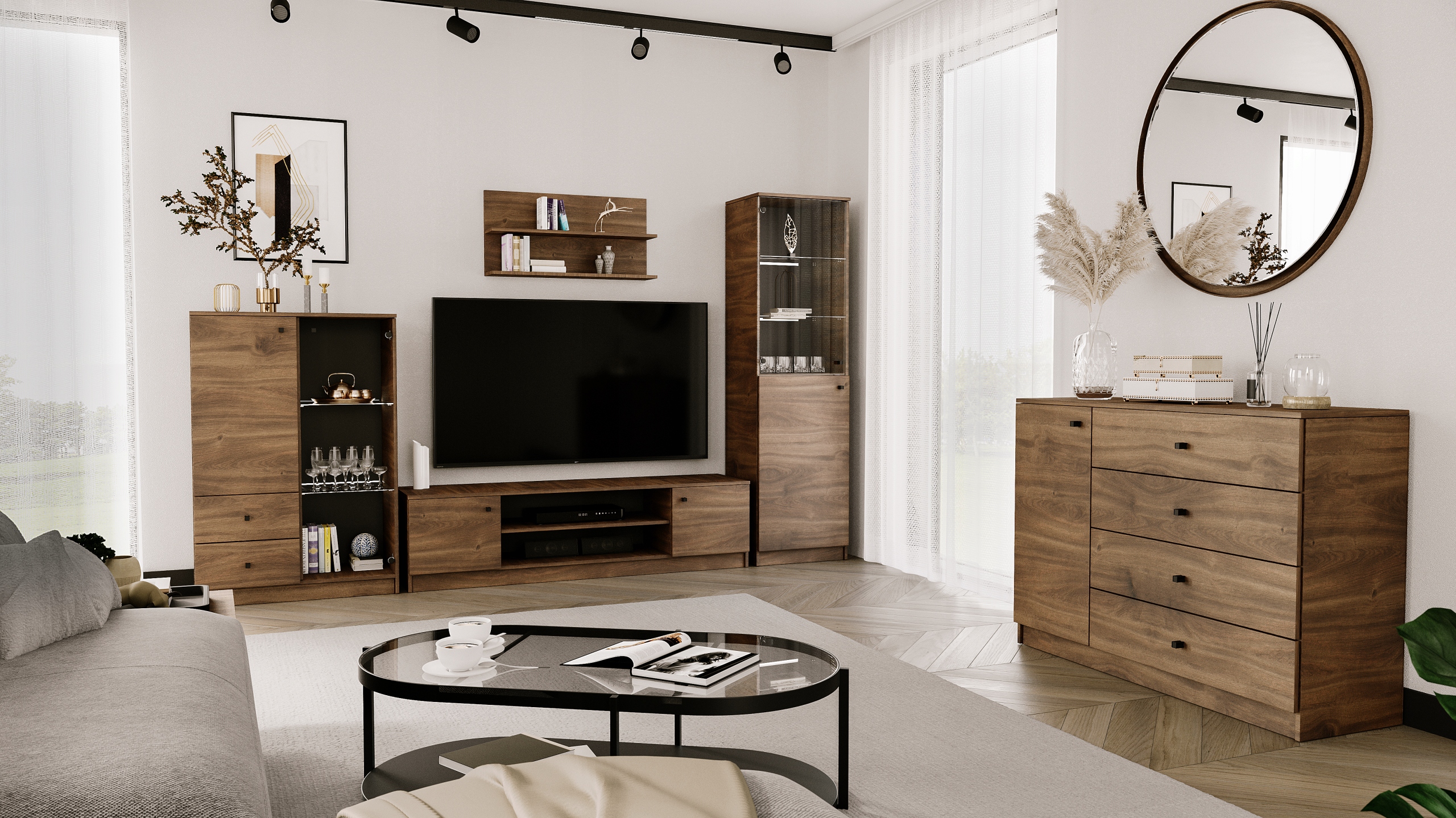 RTV 160cmcm szuflady półki system meblowy Wen6B Marka Romatido Meble