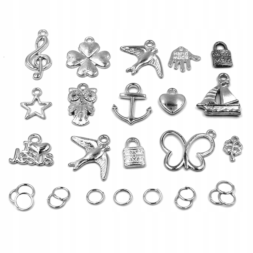 Zawieszki Charms MIX Ogniwa Zestaw 30 El.srebrne