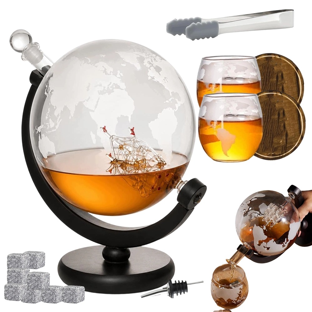 Karafa Globus Loď Sada Na Whisky 2 Sklenice Na Drinky A Lihoviny