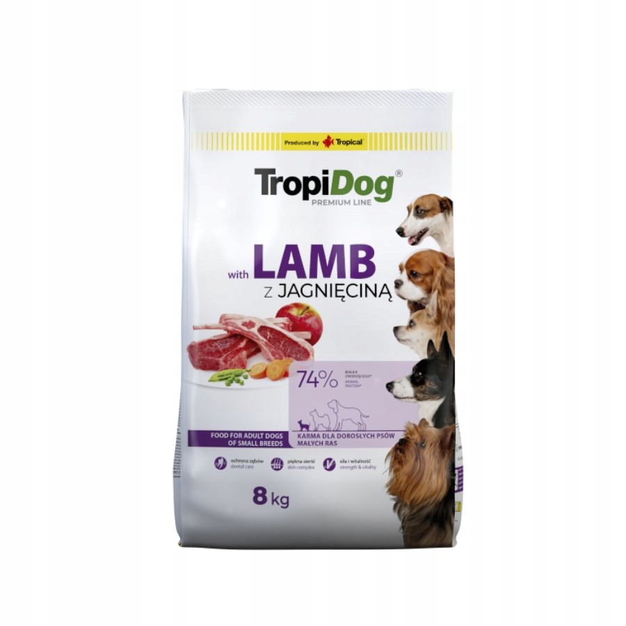 Levně TropiDog Prémiové suché krmivo pro psy jehněčí S Rýží pro malá plemena 8 kg