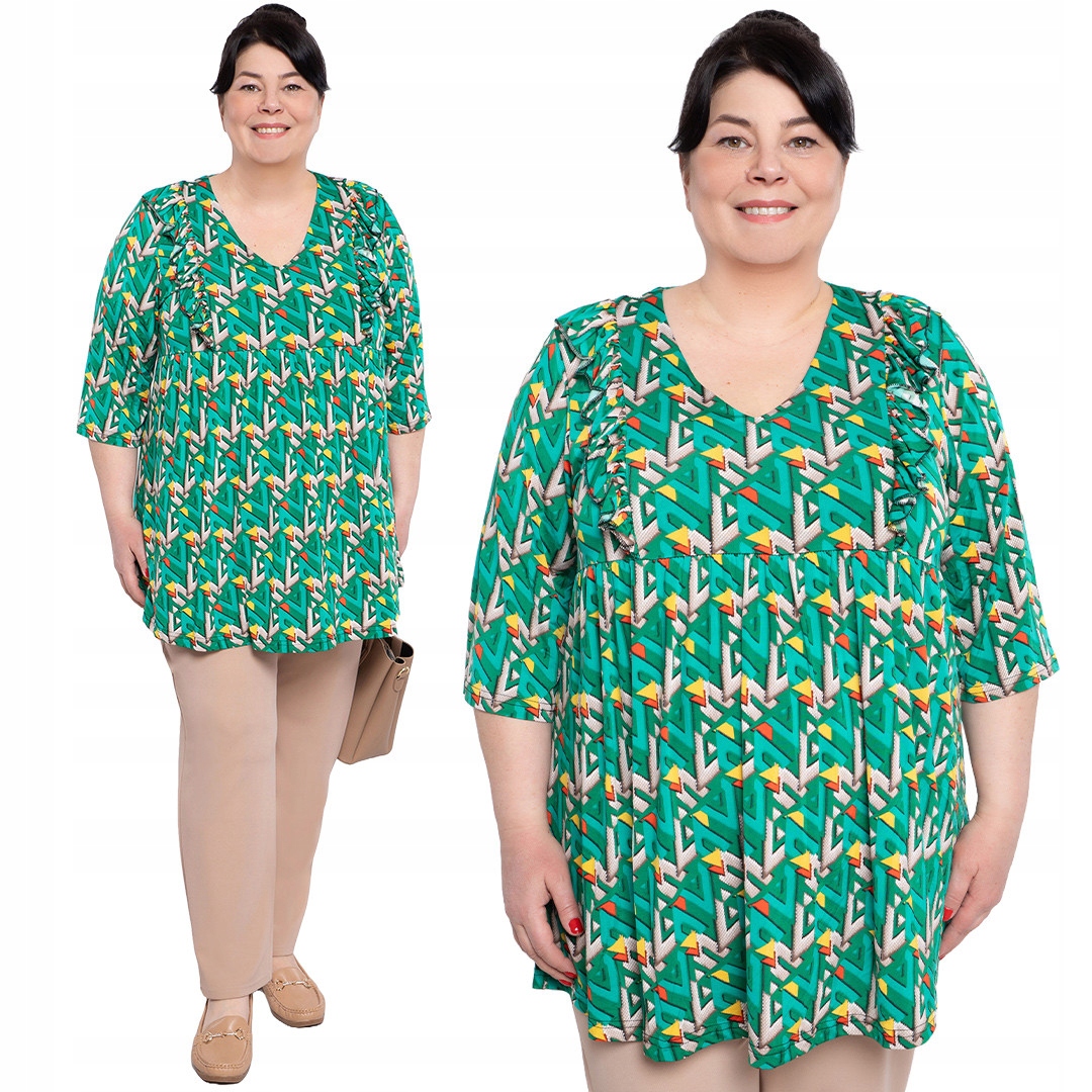 Zelená tunika s geometrickým vzorem 54/56