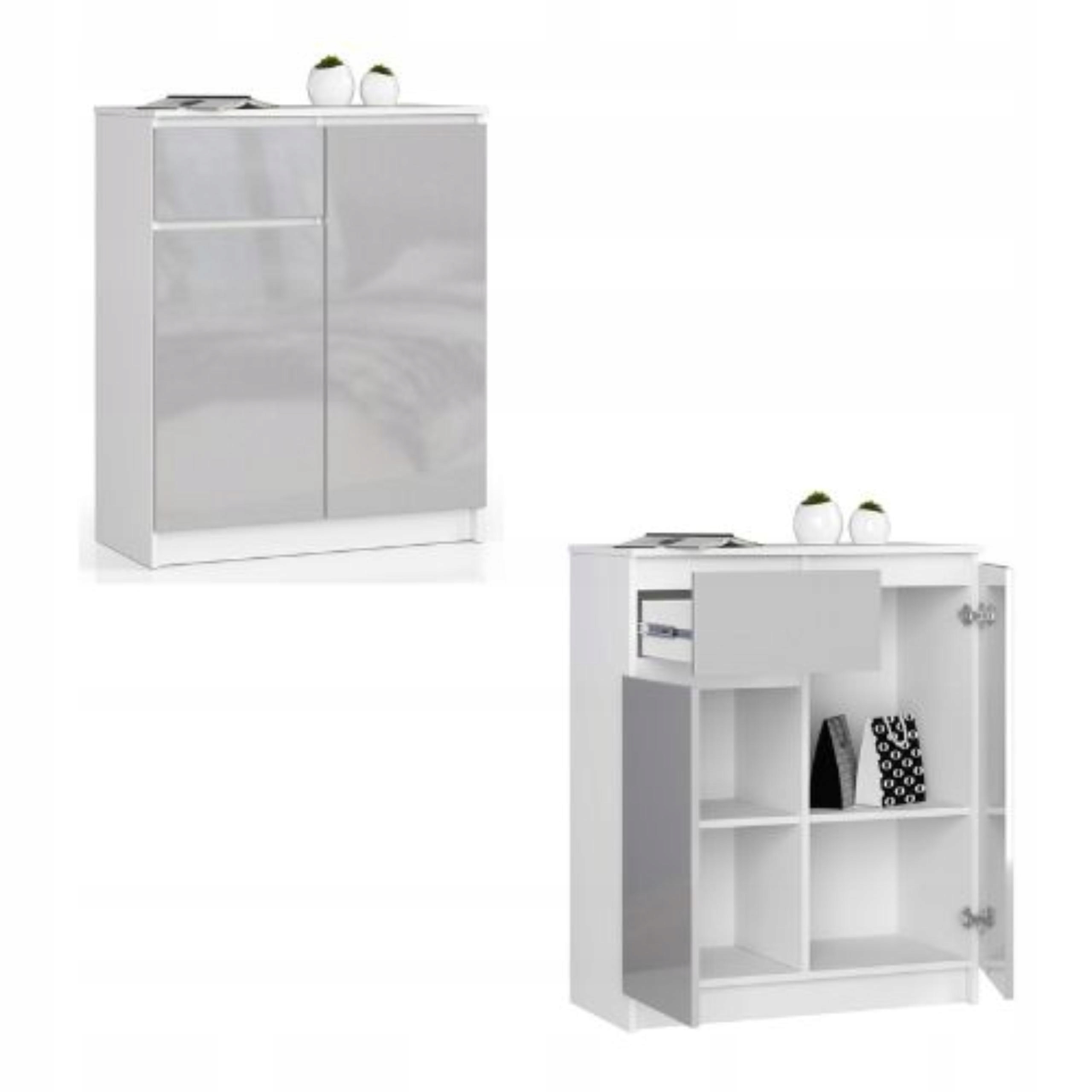 Komoda, skrinka K80 2D 1SZ biela-metalik lesklá Akd