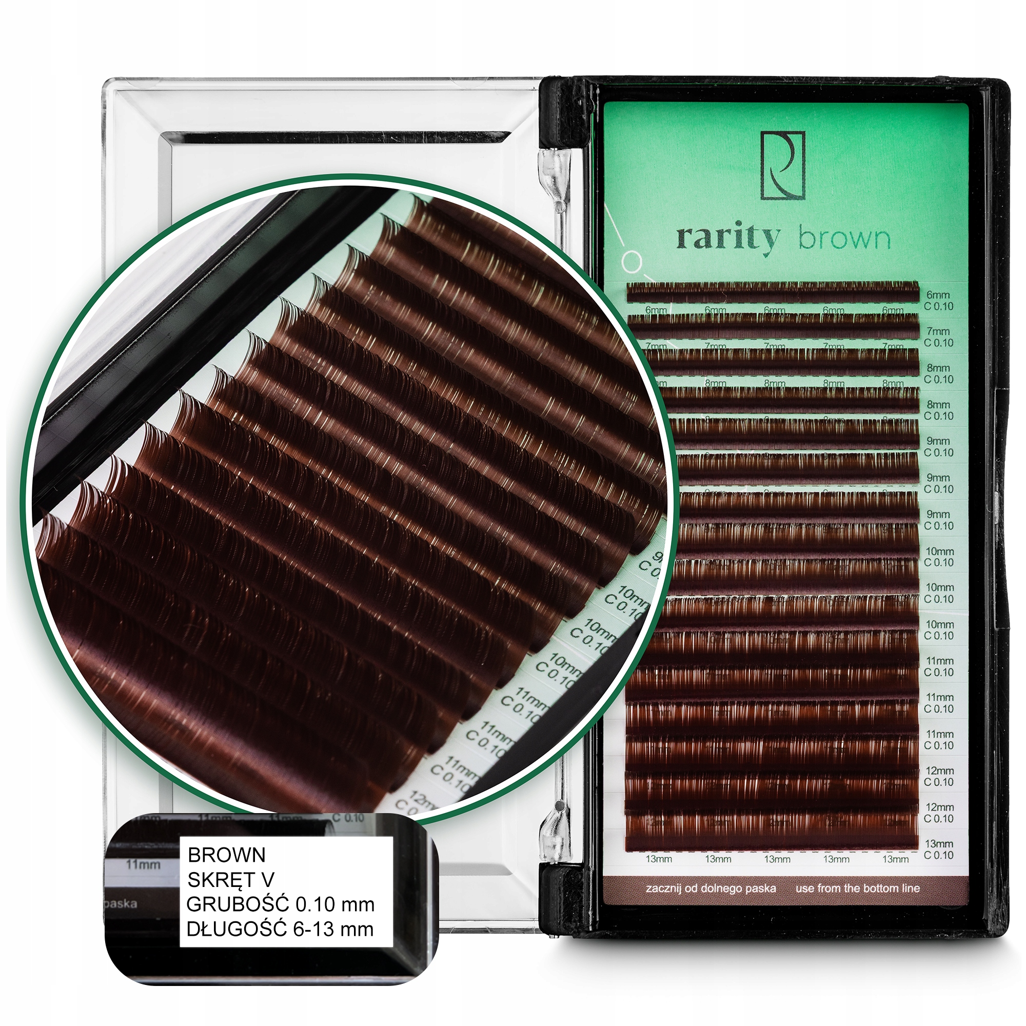 Umělé Řasy Rarity Brown Lashes kroucení V 0,10 mm 6-13 mm MIX