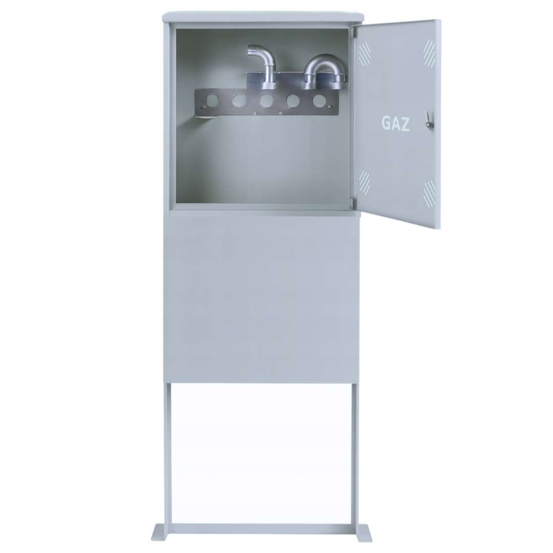 Szafka PUNKT GAZOWY aluminium 600x600x250 mm na 1 gazomierz SZARA z PODSTAWĄ