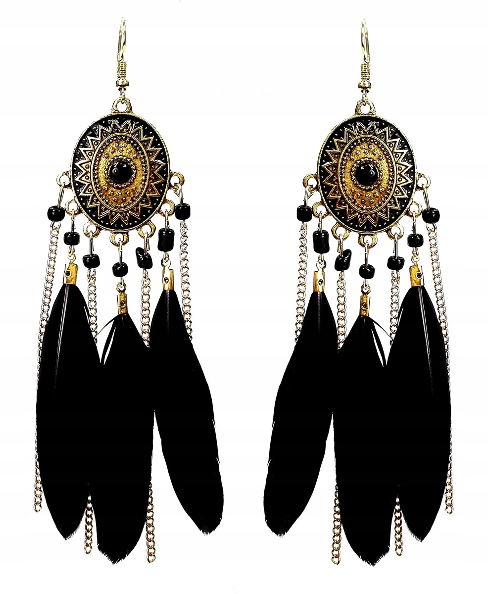 

Kolczyki długie piórka boho kolor czarny