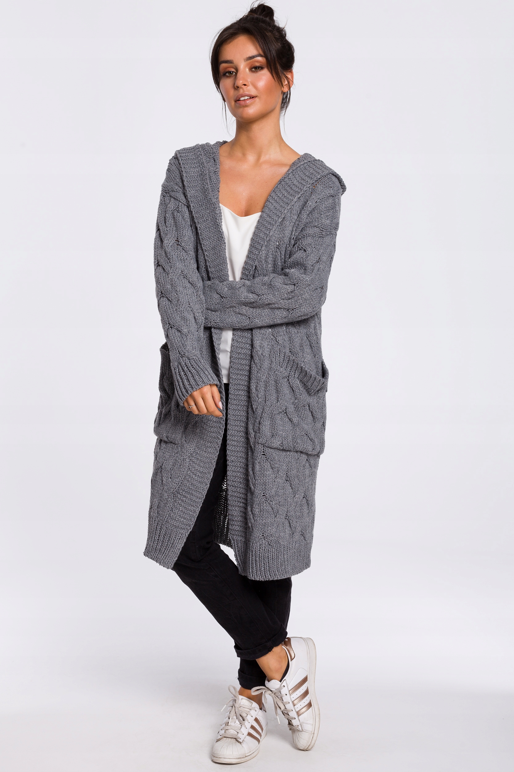 DAMSKI SWETER KARDIGAN SWETEREK CIEPŁY STYLOWY SZARY 40/42 L/XL Marka inna