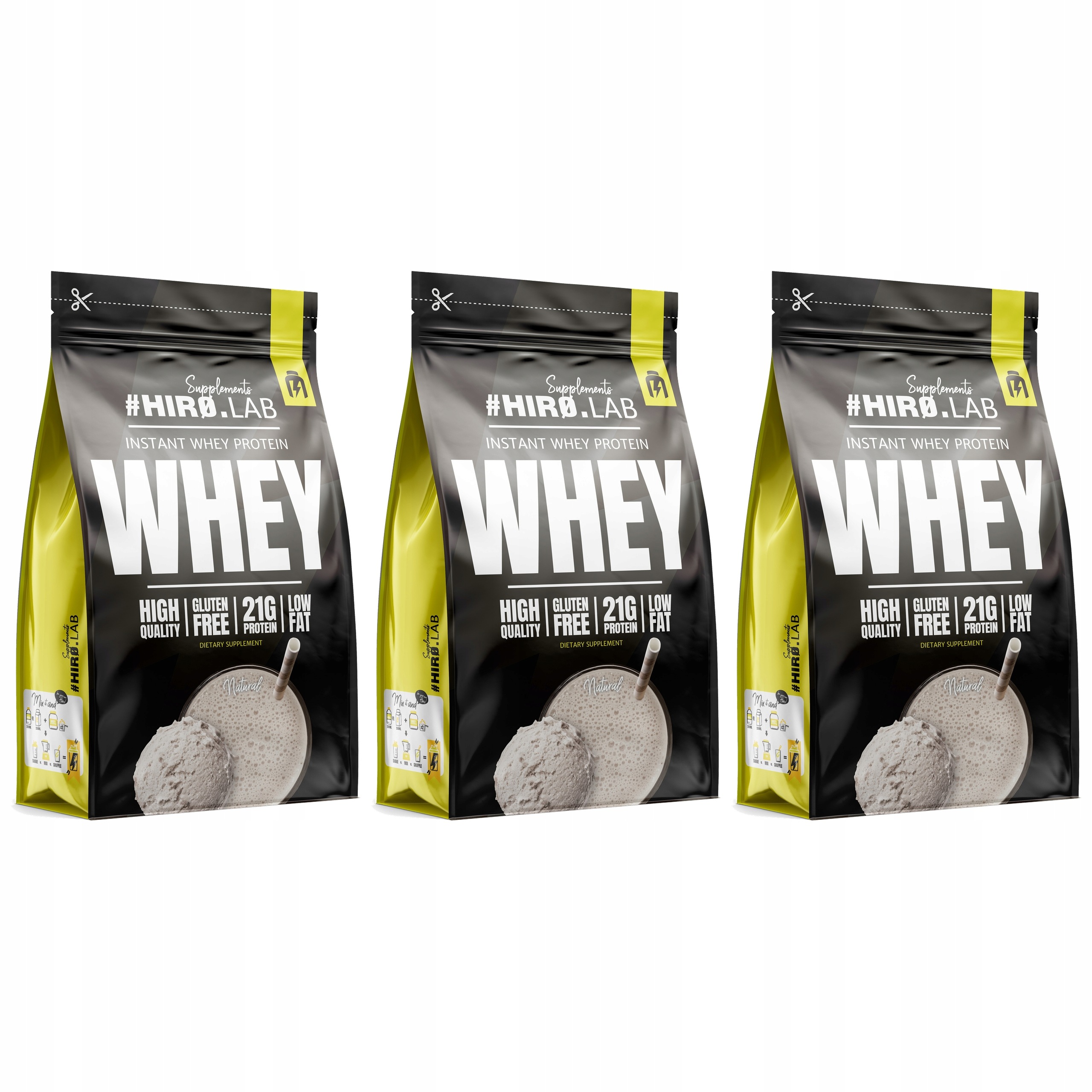 3x Doplněk Stravy Syrovátkový Protein Wpc Hiro.lab 750g Přírodní Instant Whey Prote